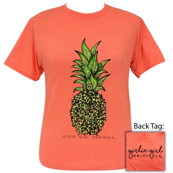 Girlie Girl Originals Preppy Leopard Pineapple Coral T-Shirt - SimplyCuteTees