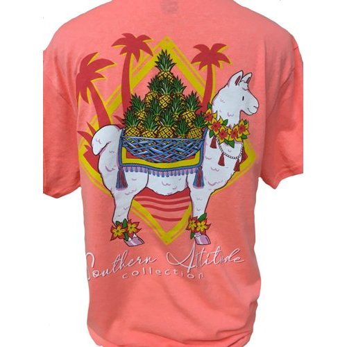 Sale Southern Attitude Coral Preppy Pineapple Llama T-Shirt