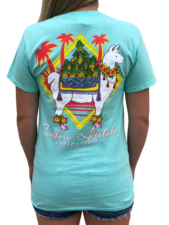 Sale Southern Attitude Seafoam Preppy Pineapple Llama T-Shirt