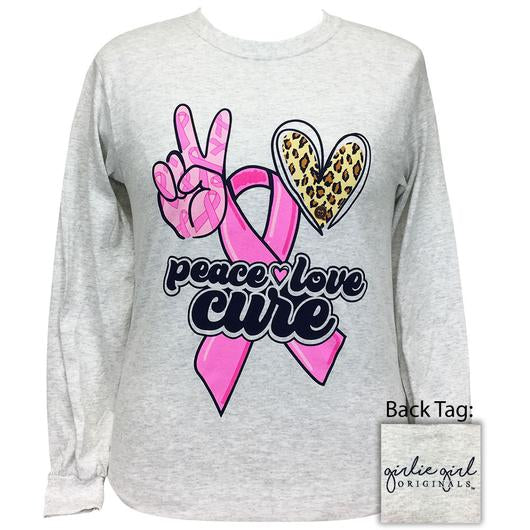 Girlie Girl Originals Peace Love Cure Breast Cancer Leopard Long Sleeves T Shirt