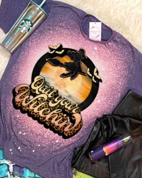 Quit Your Witchin Halloween Bleached Dye Canvas Girlie T Shirt - SimplyCuteTees