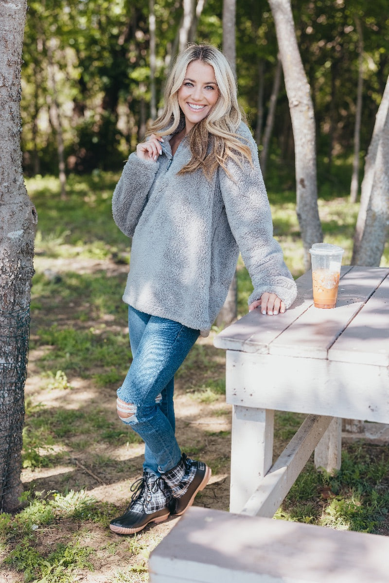 Simply Southern Classic Grey Sherpa Long Sleeve Sweatshirt