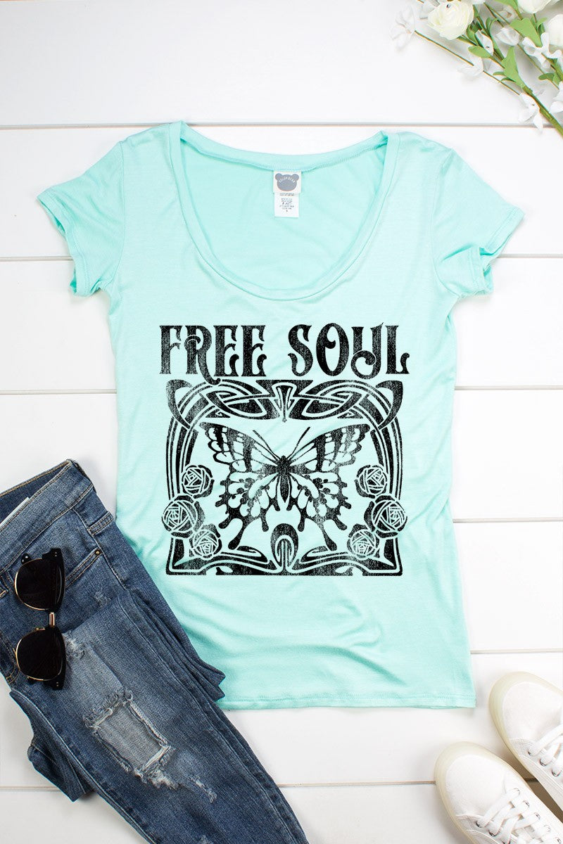 Free Soul Butterfly Scoop Neck Short Sleeve Shirt - SimplyCuteTees