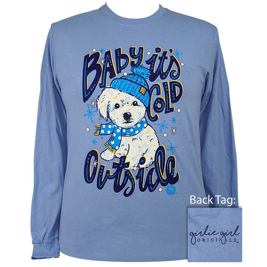 Girlie Girl Originals Cold Outside Puppy Holiday Long Sleeves T Shirt - SimplyCuteTees