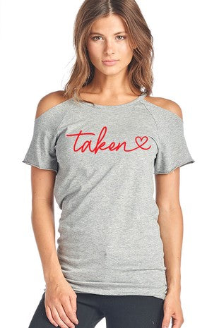 SALE Taken Cold Shoulder Cut Out Valentines Day Short Sleeve Shirt - SimplyCuteTees