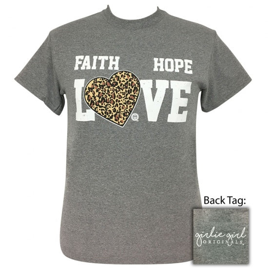 Girlie Girl Originals Preppy Faith Hope Love Leopard Heart T-Shirt - SimplyCuteTees