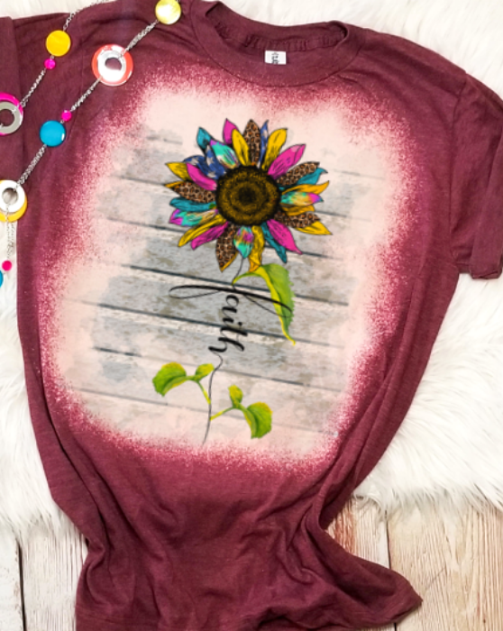 Faith Sunflower Bleached Dye Canvas Girlie T Shirt - SimplyCuteTees