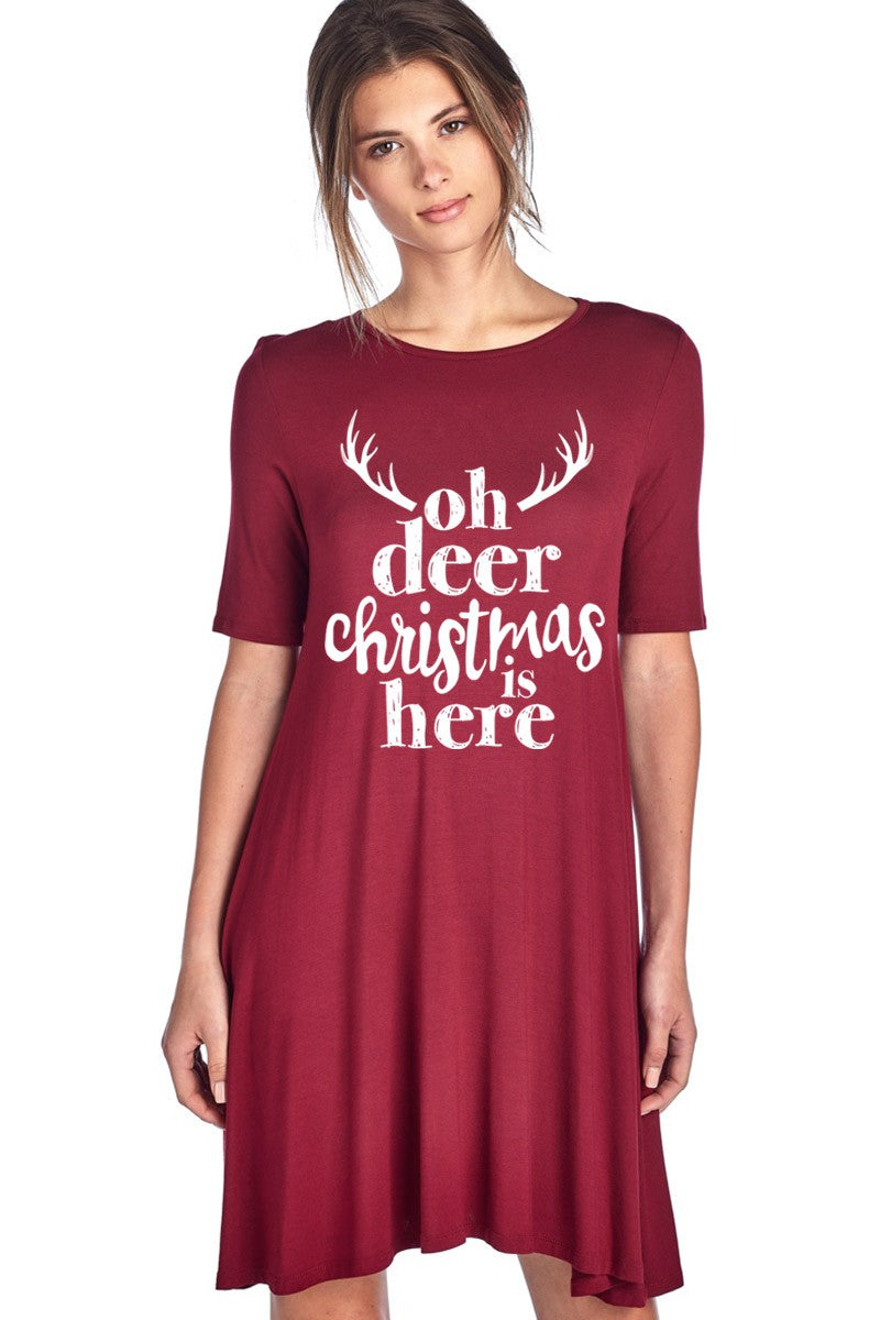 SALE Oh Deer Christmas is Here Holiday Casual Dress - SimplyCuteTees