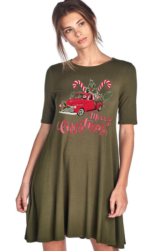 SALE Merry Christmas Truck Holiday Casual Dress - SimplyCuteTees