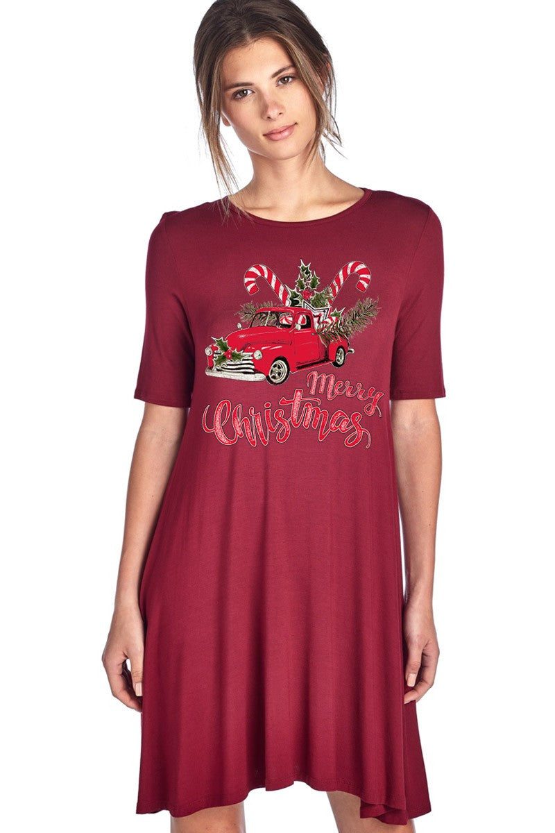 SALE Merry Christmas Truck Holiday Casual Dress - SimplyCuteTees