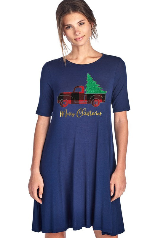 SALE Merry Christmas Tree Holiday Casual Dress - SimplyCuteTees