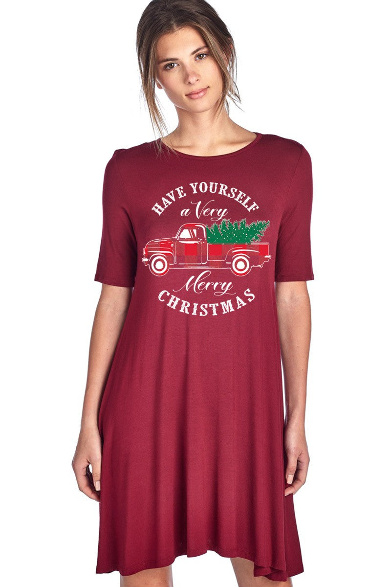 SALE Have Yourself a Merry Little Christmas Truck Holiday Casual Dress - SimplyCuteTees