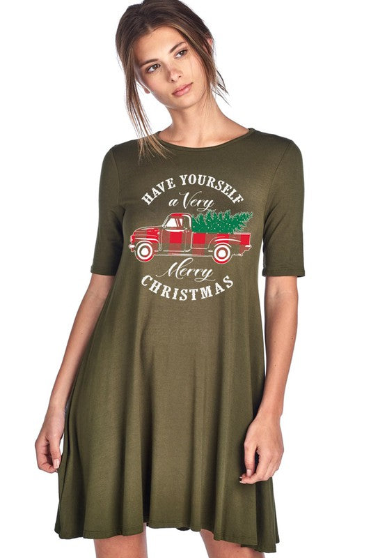SALE Have Yourself a Merry Little Christmas Truck Holiday Casual Dress - SimplyCuteTees