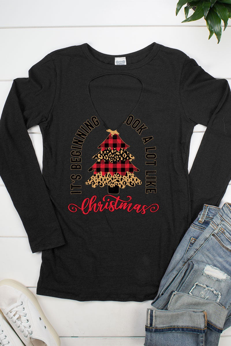 Its Beginning to Look a lot like Christmas Cut Out Long Sleeve Shirt - SimplyCuteTees