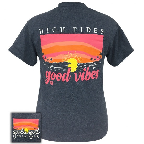Girlie Girl Originals Preppy High Tides Good Vibes Heather Navy T-Shirt - SimplyCuteTees