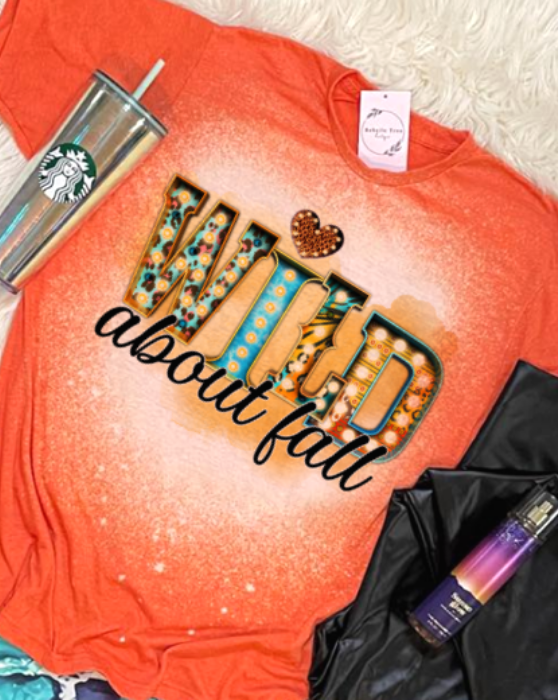 Wild About Fall Bleached Dye Canvas Girlie T Shirt - SimplyCuteTees
