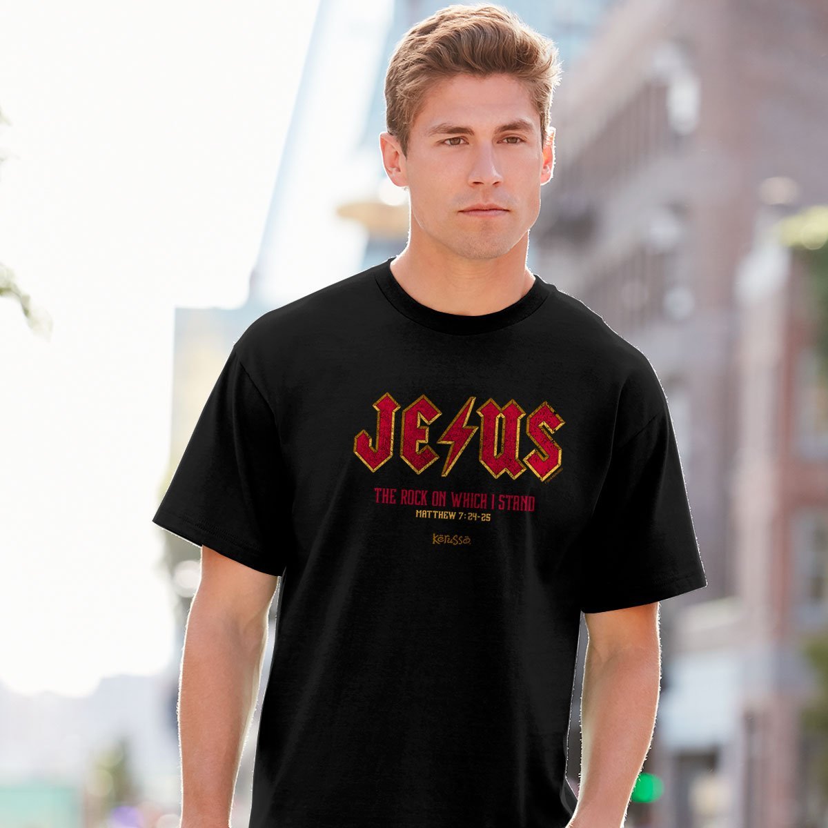 Kerusso Jesus the Rock on which I Stand Christian Unisex Bright T Shirt