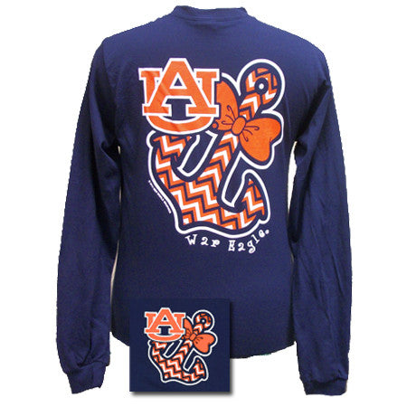 Auburn Tigers War Eagle Anchor Bow Chevron Bright Long Sleeve T Shirt - SimplyCuteTees