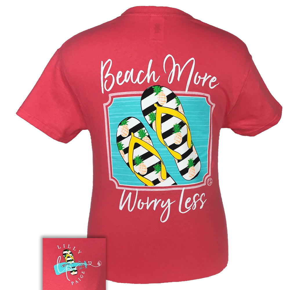 Bjaxx Lilly Paige Beach More Worry Less Flip Flops Girlie Bright T Shirt - SimplyCuteTees