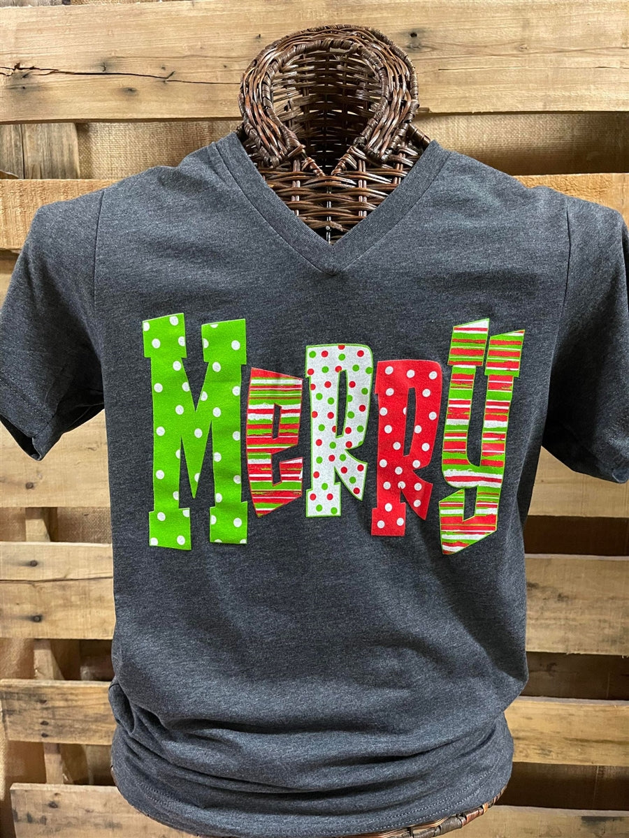 Southern Chics Apparel Merry Christmas Canvas V-Neck T-Shirt - SimplyCuteTees