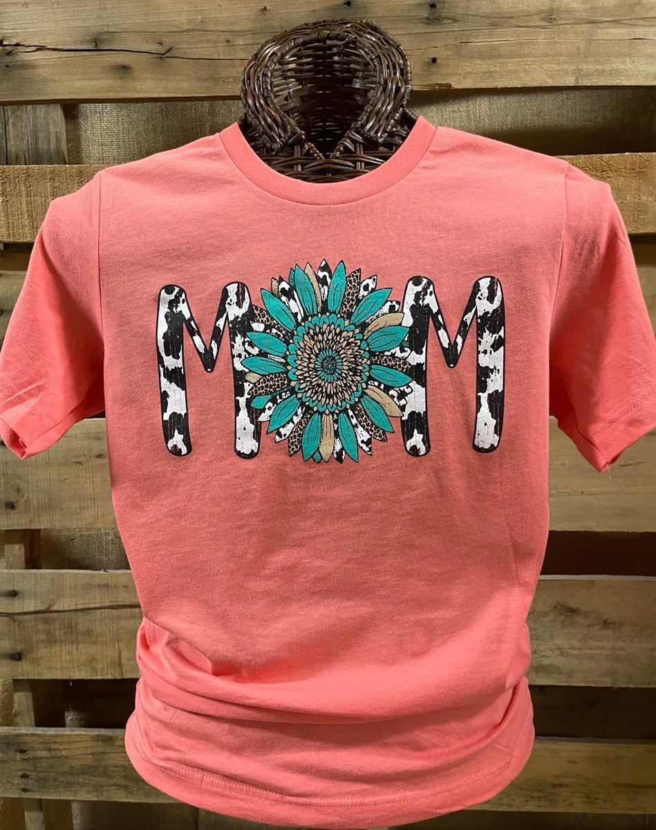 Southern Chics Wild Flower Mom Cow Print Canvas T-Shirt