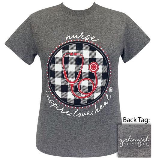 Girlie Girl Originals Preppy Nurse Inspire Love Heal Plaid T-Shirt