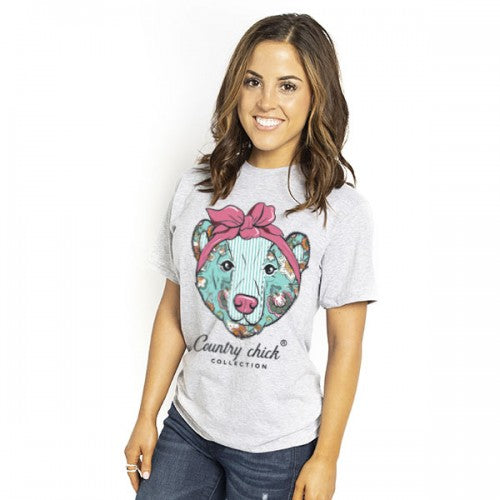 Country Chick By Simply Southern Preppy Bowtie Bear T-Shirt - SimplyCuteTees