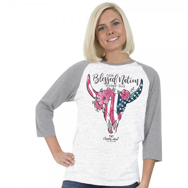 SALE Country Chick By Simply Southern Blessed Nation USA Country Long Sleeve T-Shirt