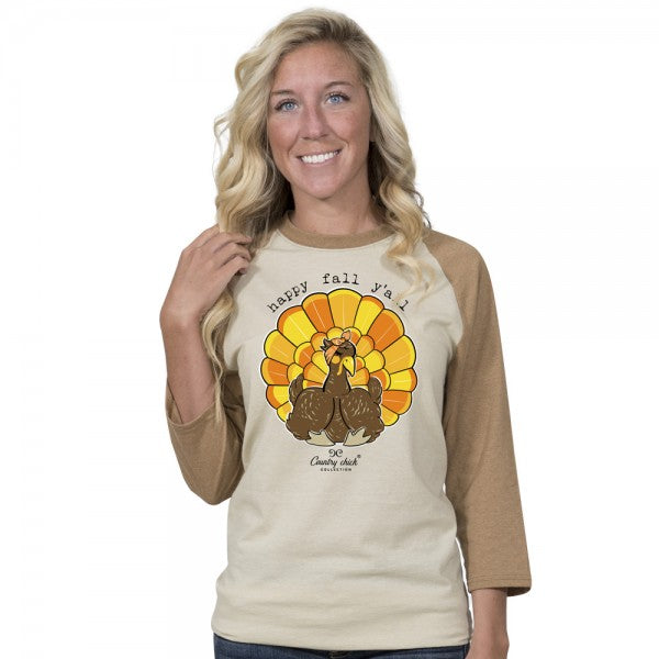 SALE Country Chick By Simply Southern Fall Yall Thanksgiving Turkey Long Sleeve T-Shirt
