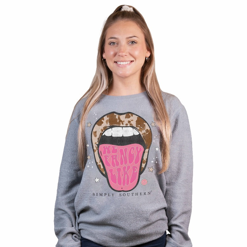 SALE Simply Southern Cow Lips Long Sleeve Crew Sweatshirt - SimplyCuteTees