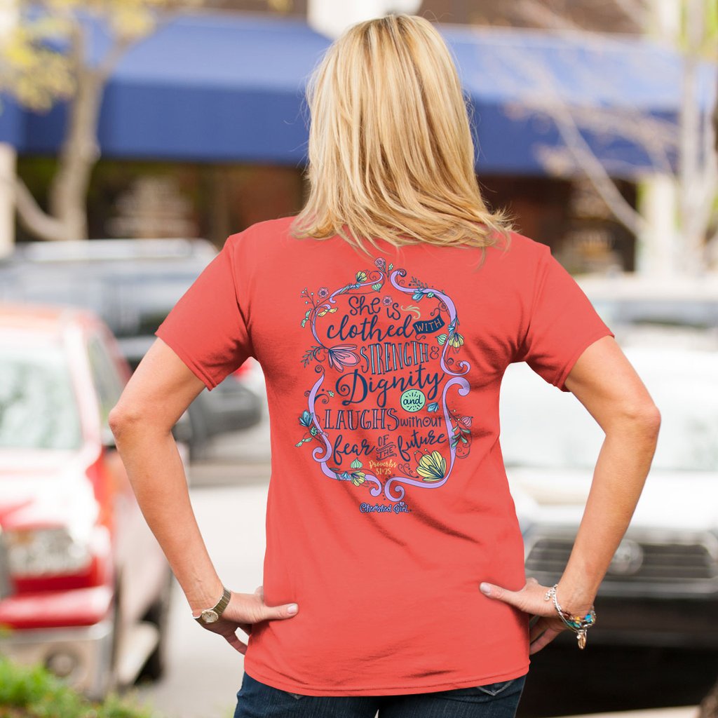Cherished Girl Strength &amp; Dignity Girlie Christian Bright T Shirt