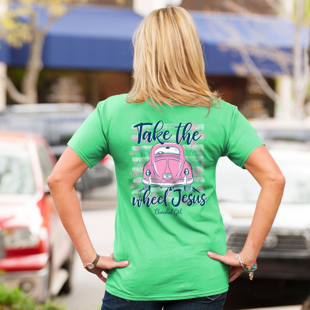 Cherished Girl Take the Wheel Jesus Bug Girlie Christian Bright T Shirt - SimplyCuteTees