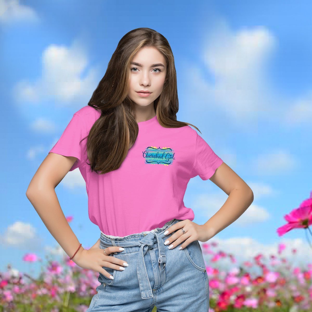 Cherished Girl Butterfly Girlie Christian Bright T Shirt - SimplyCuteTees