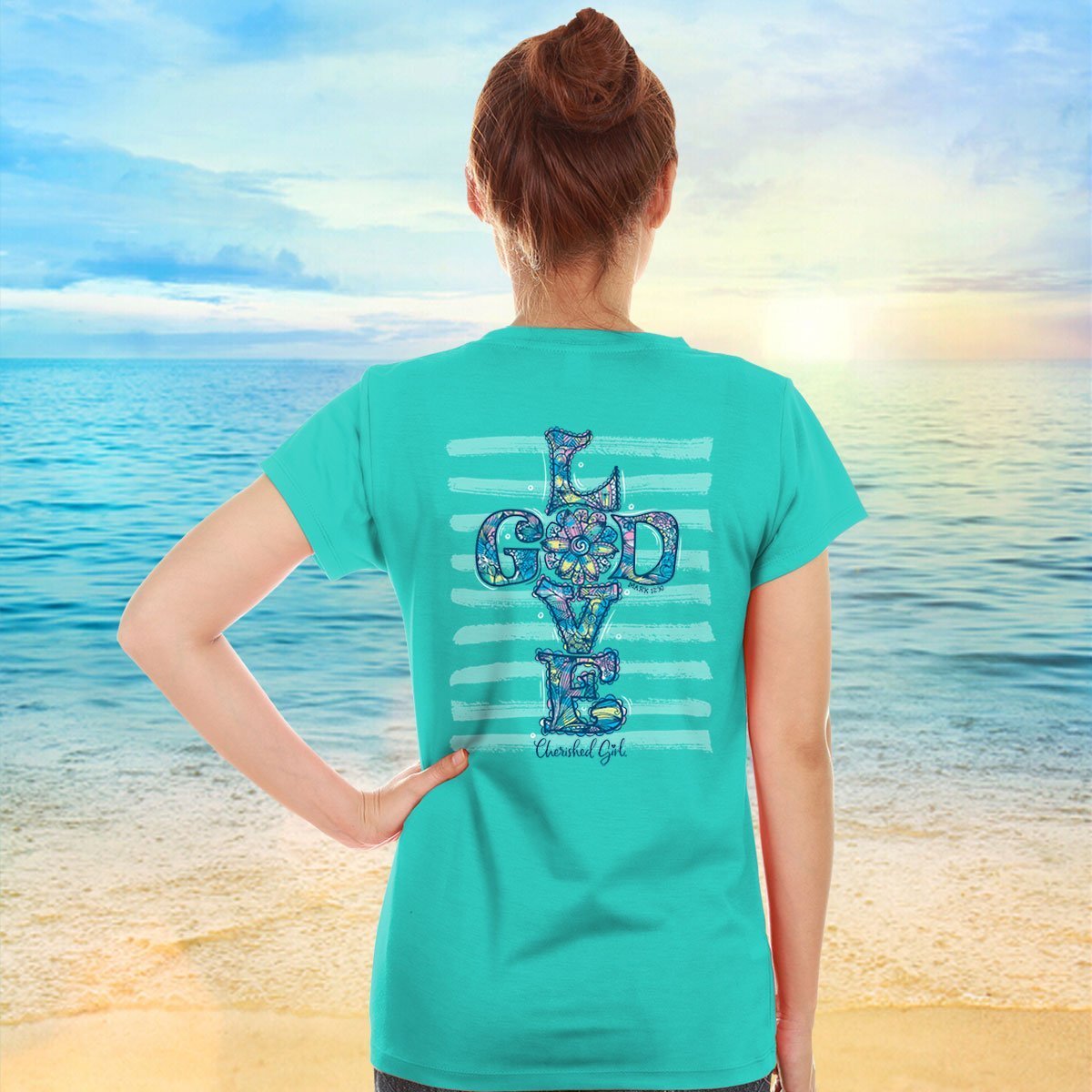 Cherished Girl Love God Cross Watercolor Flower Girlie Christian Bright T Shirt - SimplyCuteTees
