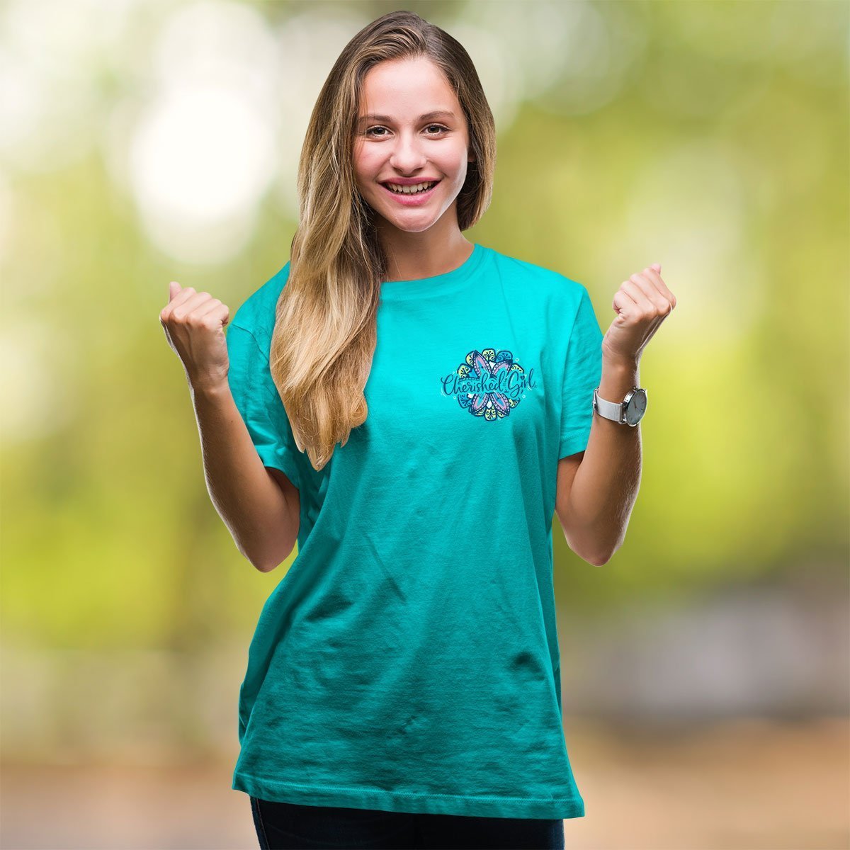 Cherished Girl Love God Cross Watercolor Flower Girlie Christian Bright T Shirt - SimplyCuteTees