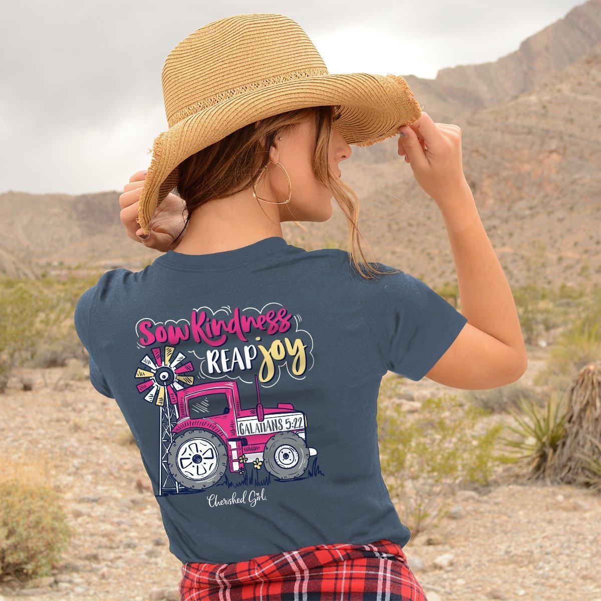 Cherished Girl Sow Kindness Reap Joy Tractor Girlie Christian Bright T Shirt - SimplyCuteTees