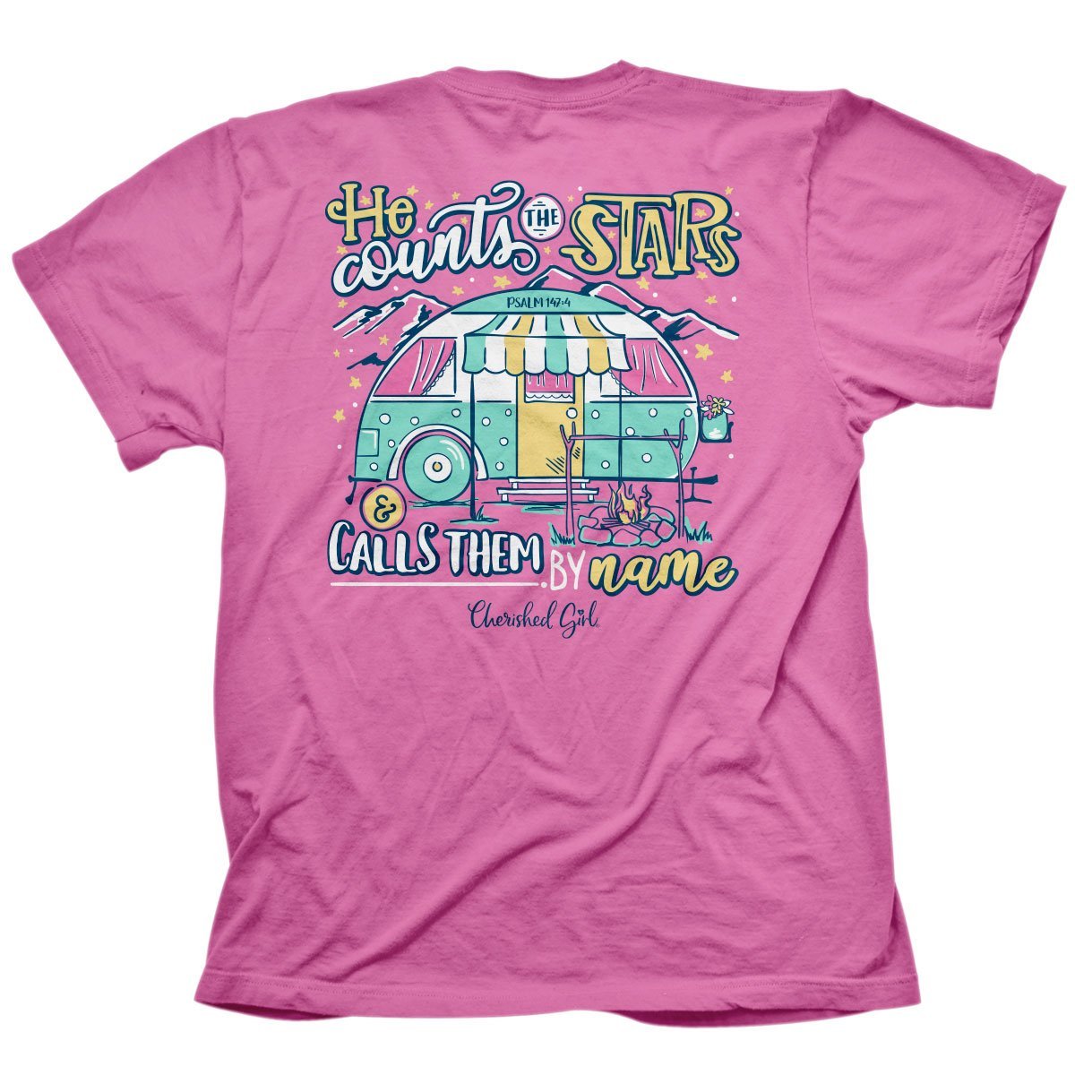 Cherished Girl He Counts the Stars &amp; Call Them by Name Girlie Christian Bright T Shirt