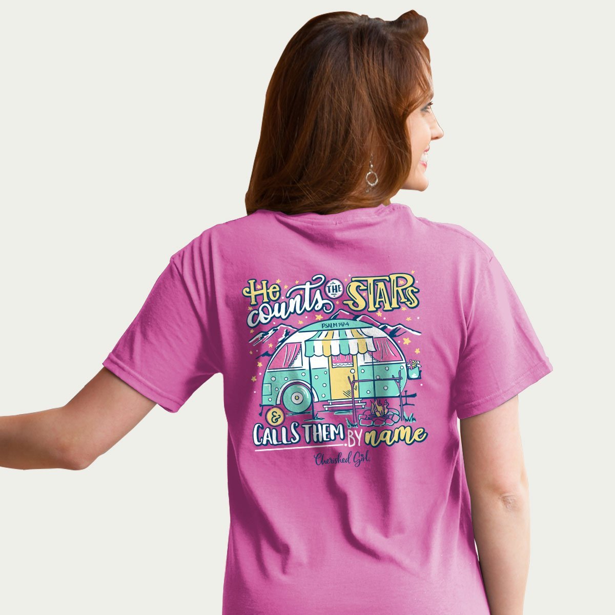 Cherished Girl He Counts the Stars &amp; Call Them by Name Girlie Christian Bright T Shirt