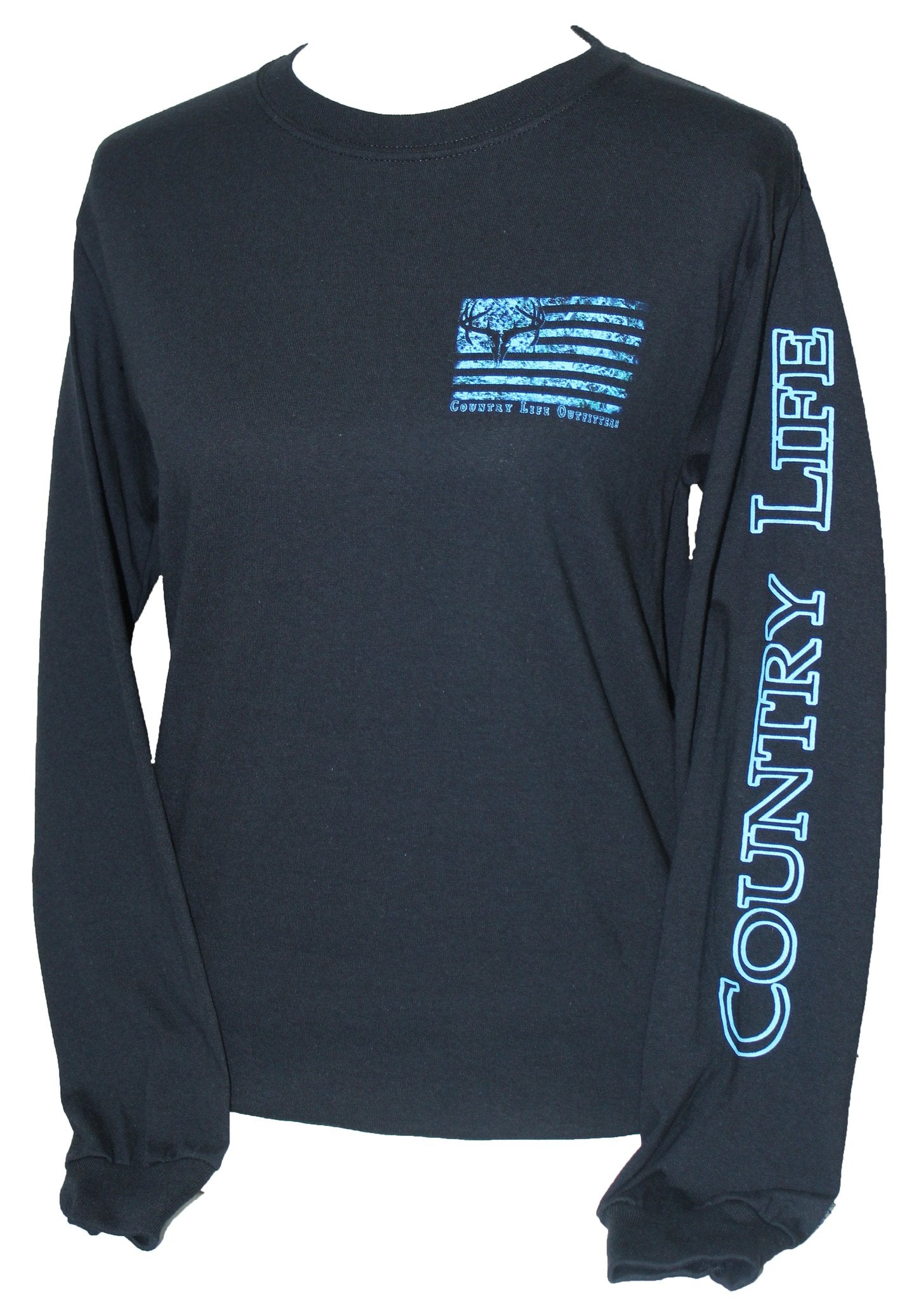 Country Life Outfitters Vintage USA Blue Camo Flag Unisex Long Sleeve T-Shirt - SimplyCuteTees