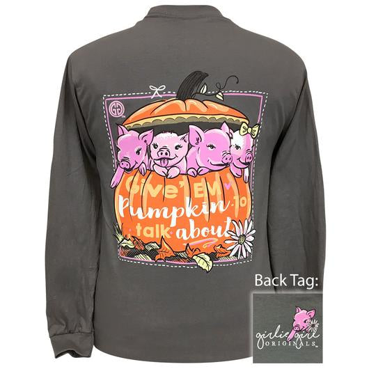 Girlie Girl Originals Preppy Piggy Pumpkin Fall Long Sleeve T-Shirt