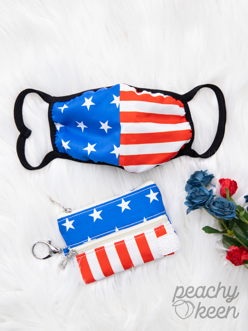 Southern Grace Red, White, &amp; True Double Zipper Mini Versi Bag with Face Mask