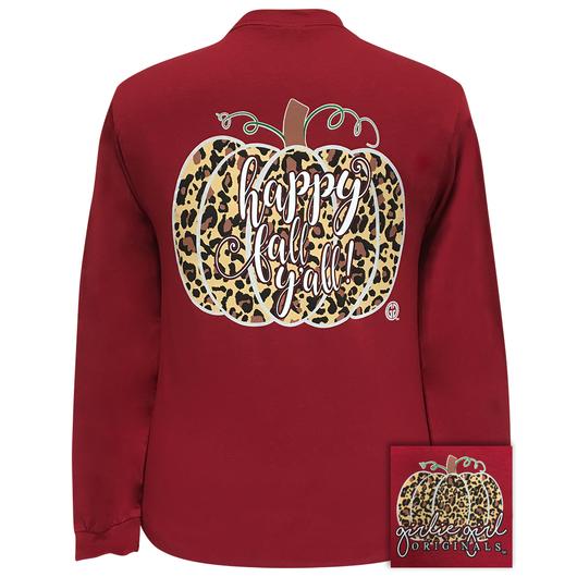 Girlie Girl Originals Preppy Happy Fall Y’all Leopard Pumpkin Long Sleeve T-Shirt