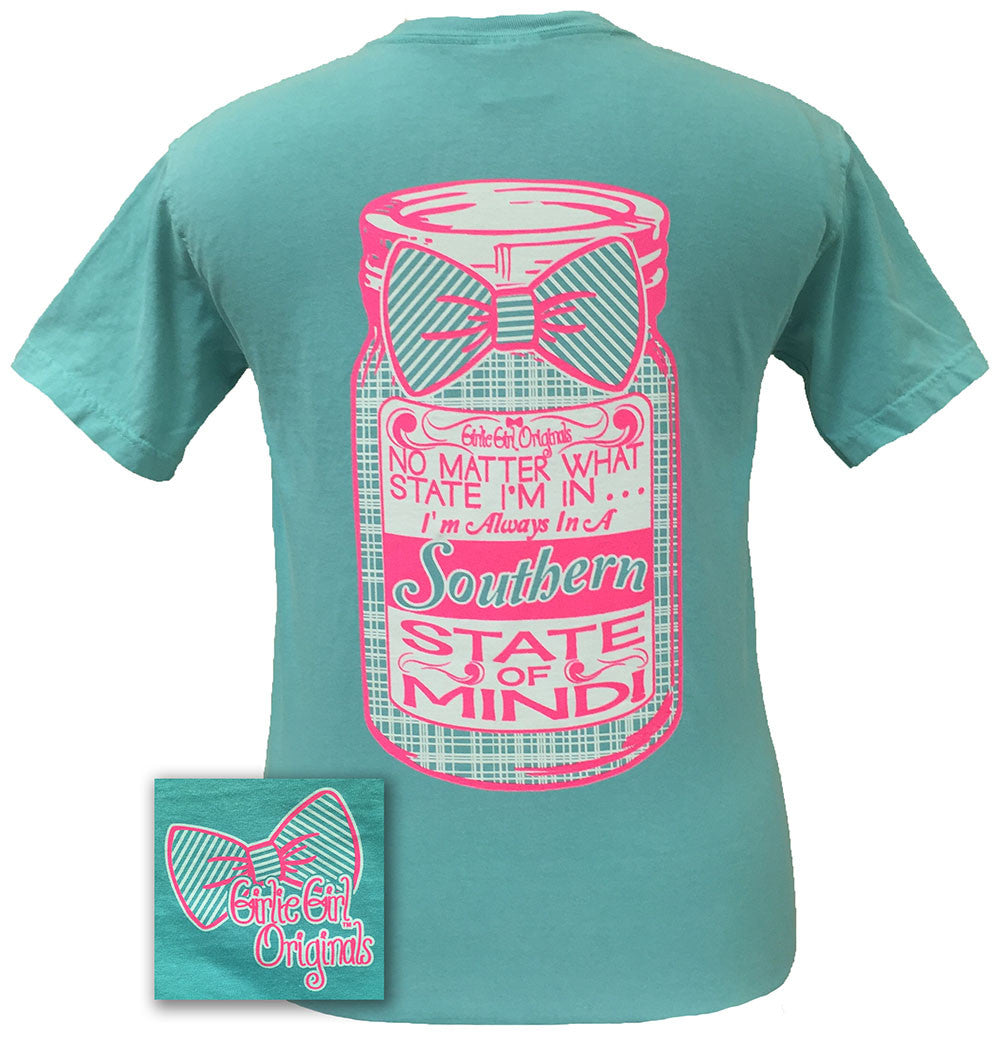 Girlie Girl Originals Preppy Southern State of Mind Mason Jar Bow Comfort Colors Bright T Shirt - SimplyCuteTees