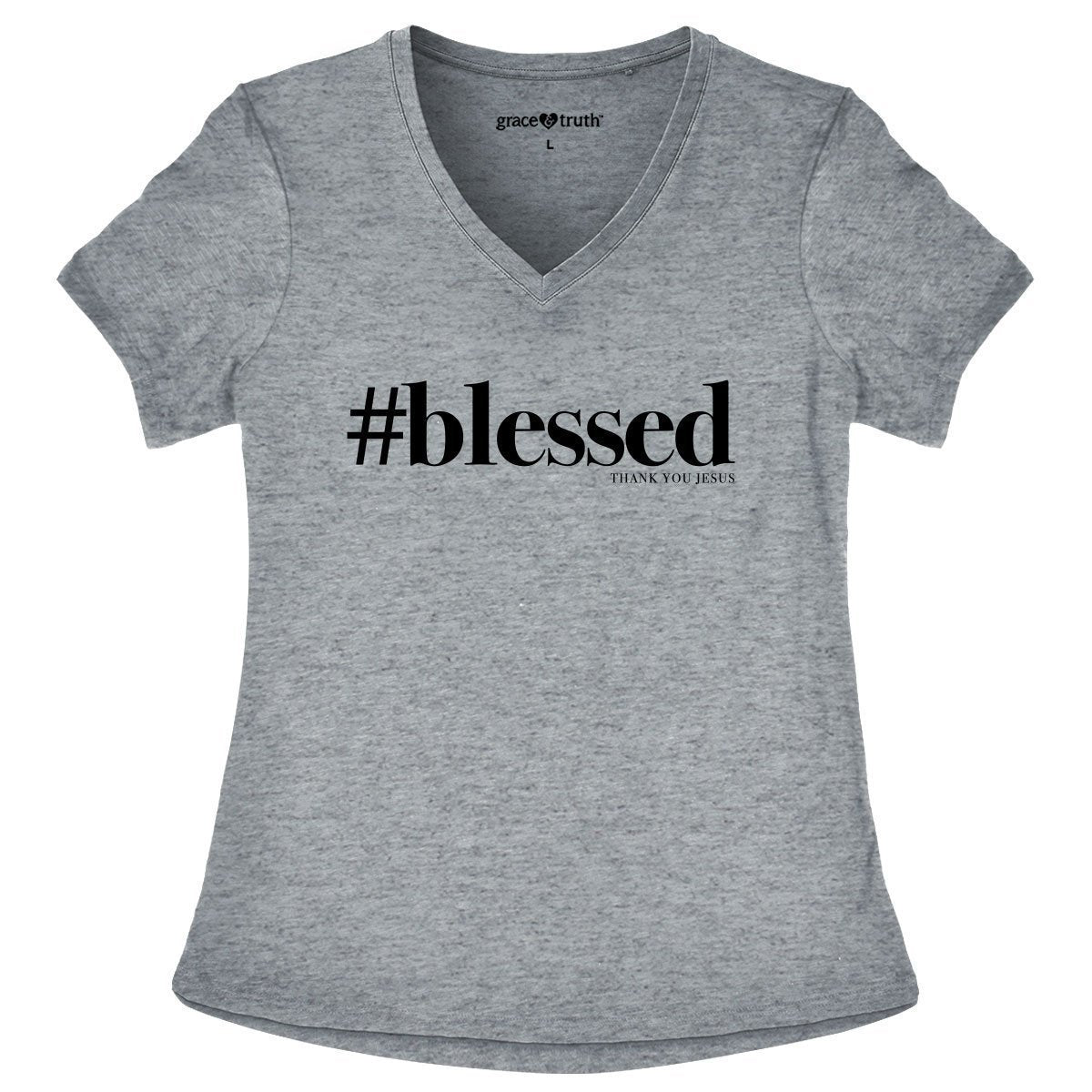 Cherished Girl Grace & Truth # Blessed Thank You Jesus V-Neck Christian Bright T Shirt - SimplyCuteTees
