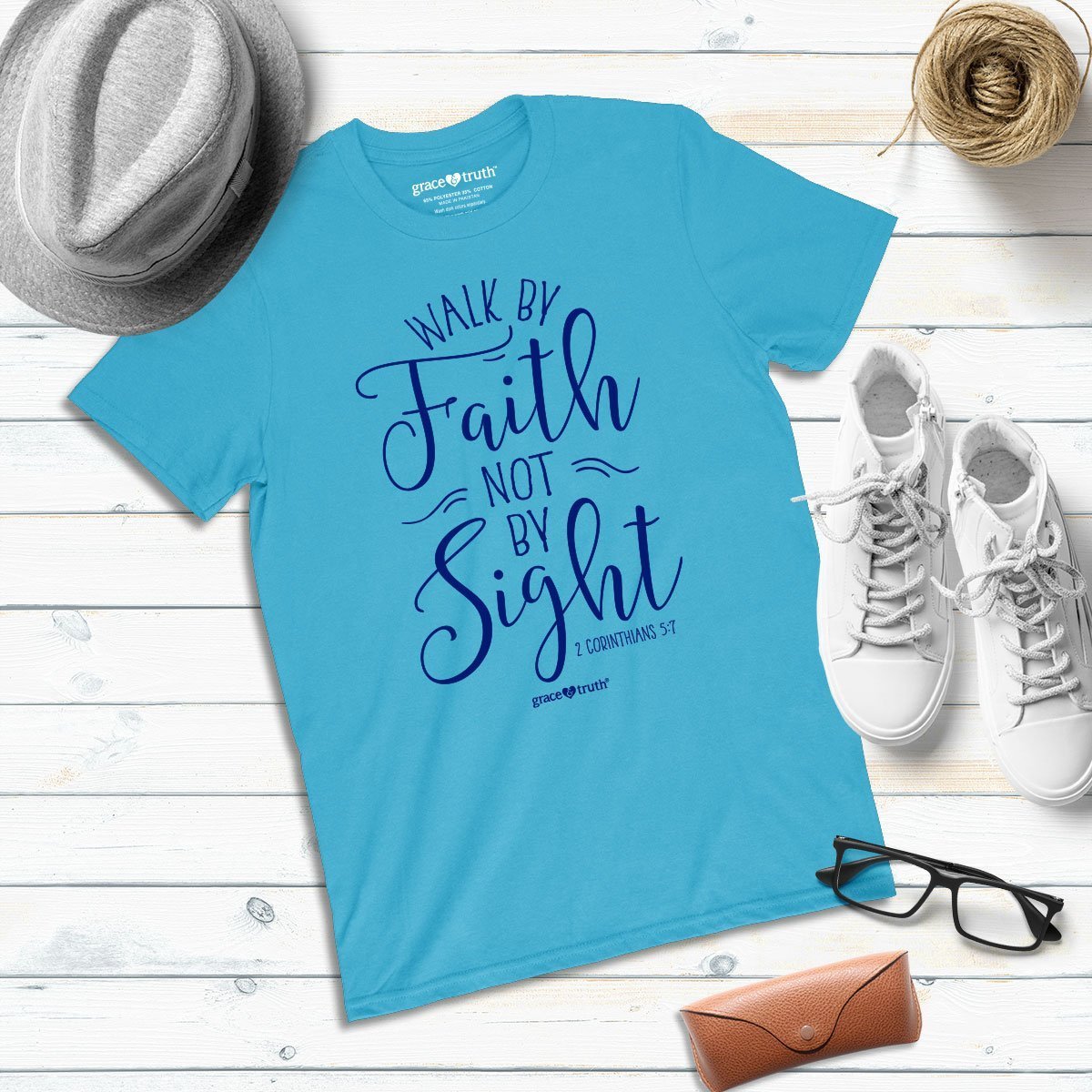 Cherished Girl Grace &amp; Truth Walk By Faith Not By Sight Girlie Christian Bright T Shirt - SimplyCuteTees