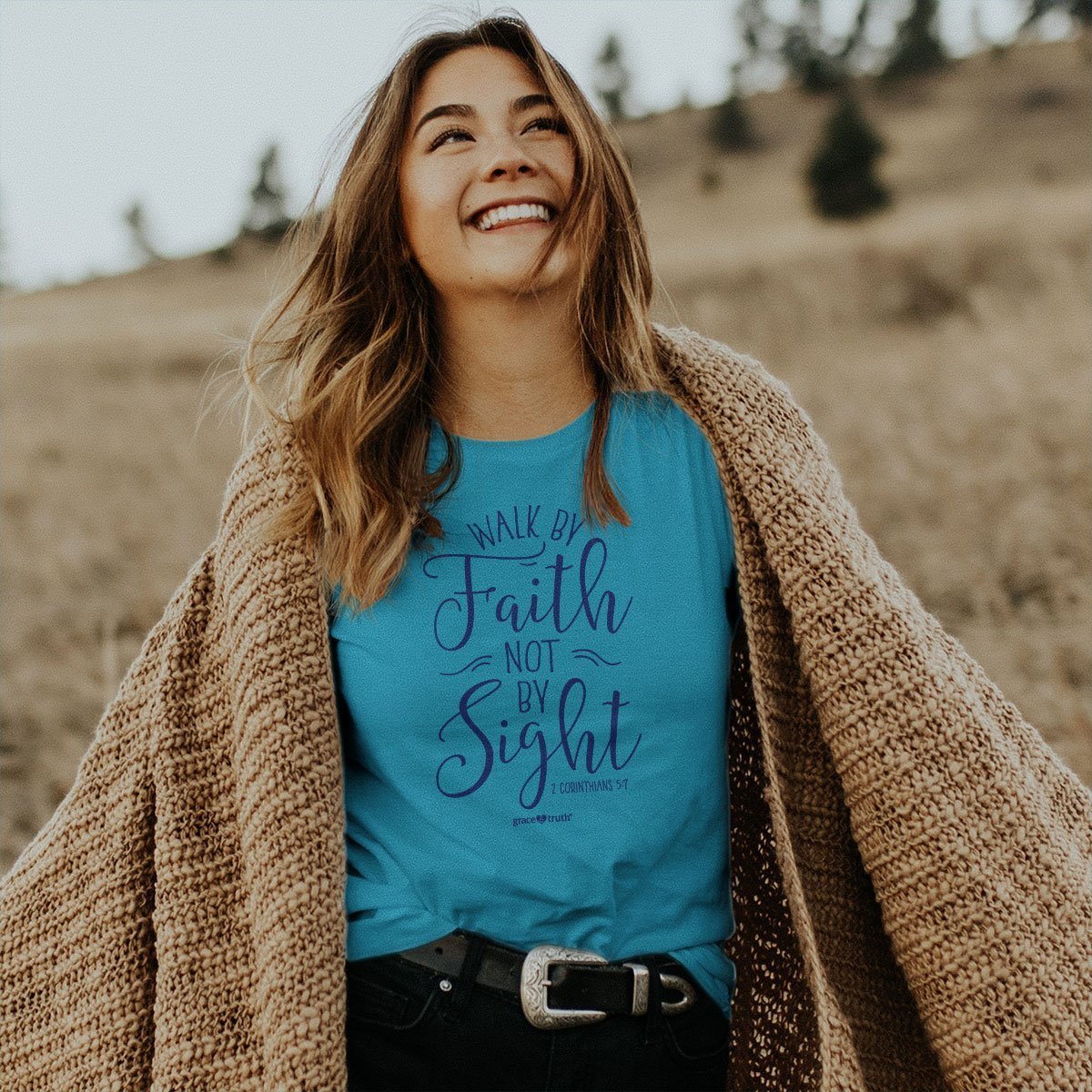 Cherished Girl Grace &amp; Truth Walk By Faith Not By Sight Girlie Christian Bright T Shirt - SimplyCuteTees