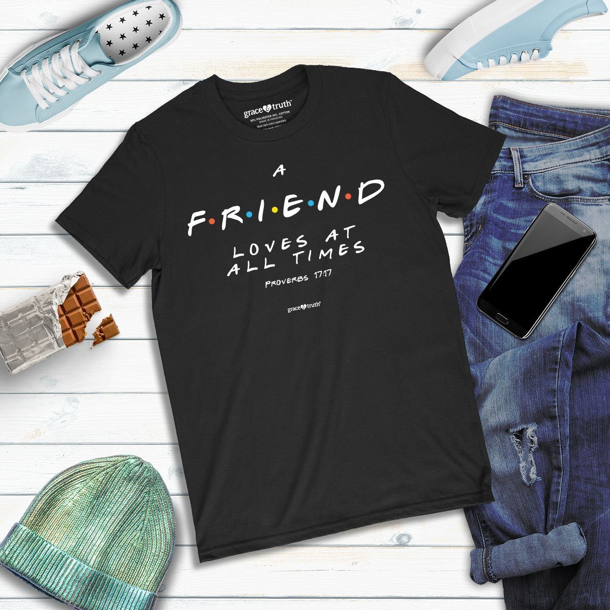 Cherished Girl Grace &amp; Truth A Friend Loves at All Times Friends Girlie Christian Bright T Shirt - SimplyCuteTees