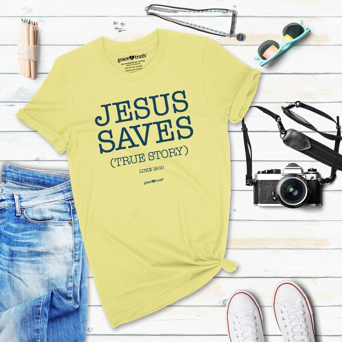 Cherished Girl Grace &amp; Truth Jesus Saves True Story Girlie Christian Bright T Shirt - SimplyCuteTees