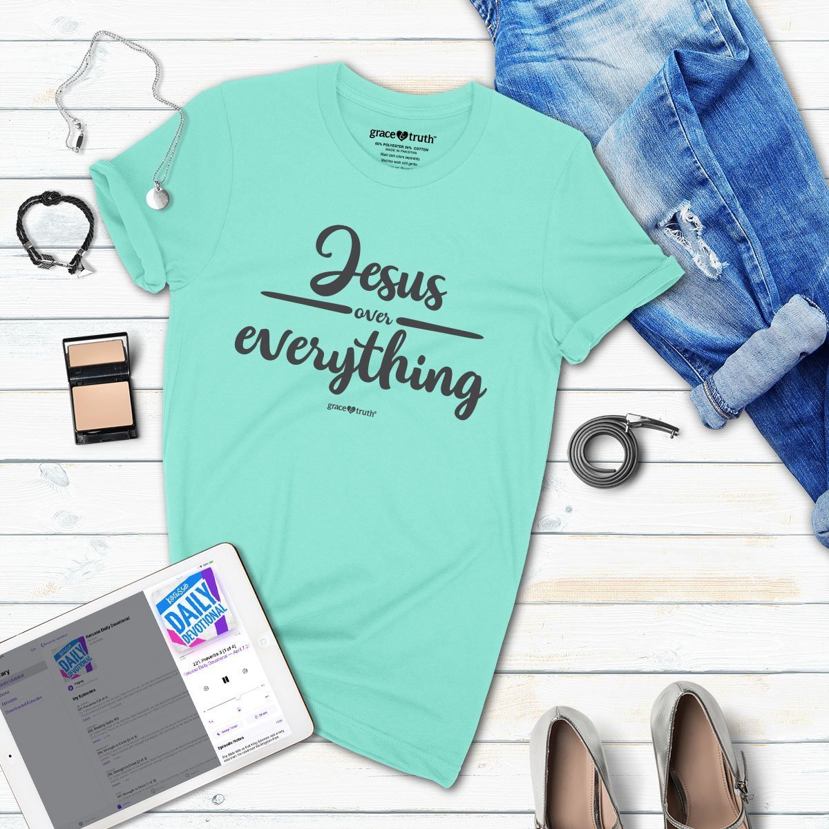 Cherished Girl Grace &amp; Truth Jesus Over Everything Girlie Christian Bright T Shirt - SimplyCuteTees
