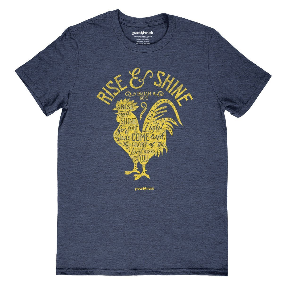 Cherished Girl Grace &amp; Truth Rise &amp; Shine Rooster Girlie Christian Bright T Shirt - SimplyCuteTees